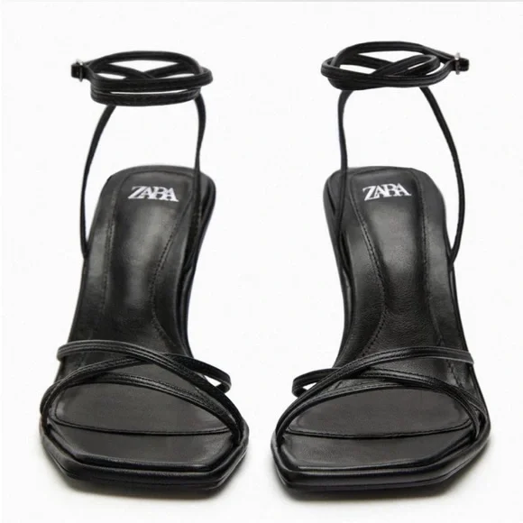 Zara Black Strappy Sandals with Stiletto Heel - Picture 3 of 5